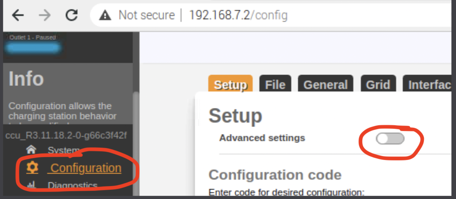 Setup-fliken med Advanced settings-omkopplaren markerad