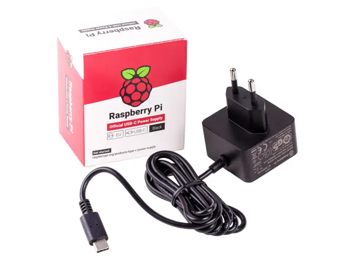 Svart USB-C nätadapter för Raspberry Pi med EU-stickpropp